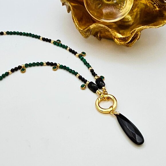 SALE!! Malachite & Onyx Pendant Necklace - Picture 5 of 5